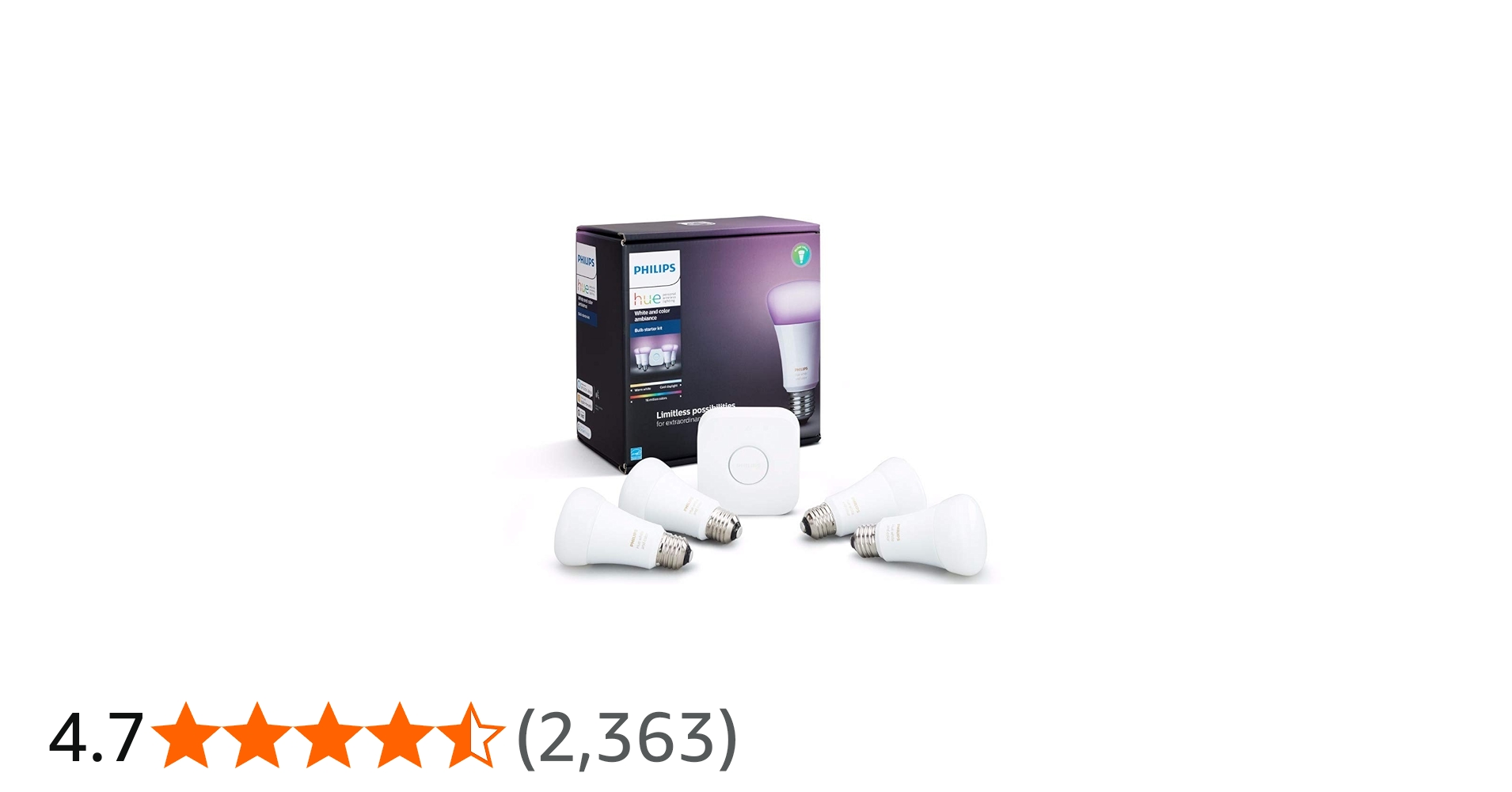 Philips Hue White and Color Ambiance A19 LED Smart Bulb Starter Kit