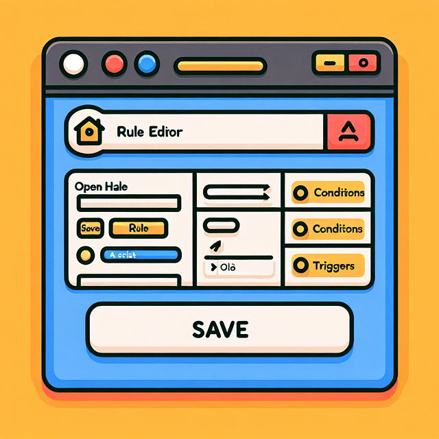 openHAB rule editor with the save button highlighted