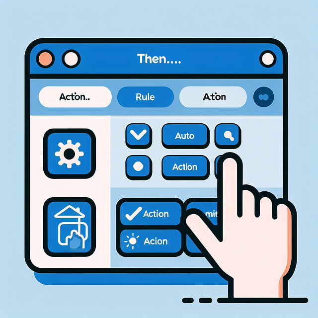 openHAB rule editor with the 'Then...' section open showing action options