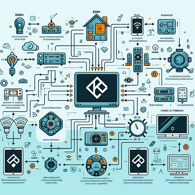 Flowchart of home automation rules involving Kodi and smart home devices