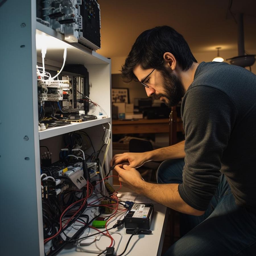A tech enthusiast working on a DIY home automation project