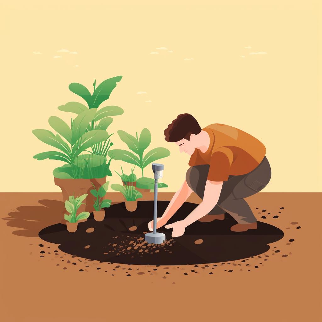 A person placing sensors in the garden soil